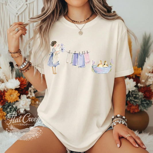 Cottagecore Farm Life Shirt | Vintage Girl Ducks Graphic Tee | Comfort Colors