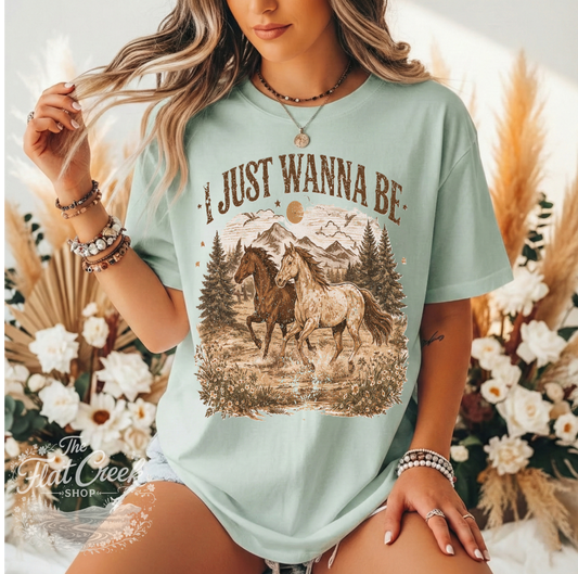 I Just Wanna Be Comfort Colors Tee - Western Horses