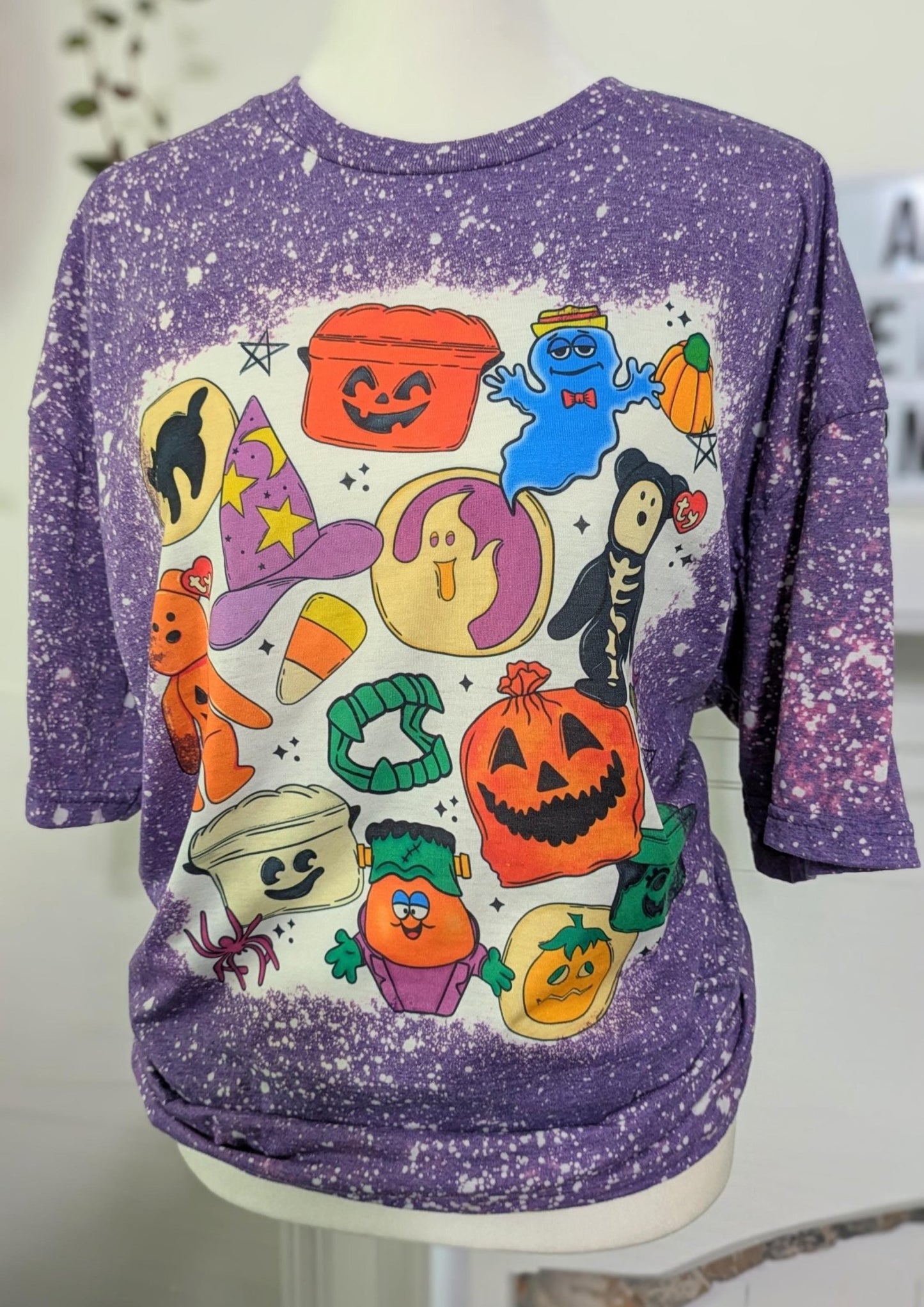 90s Kids Halloween Bleached Tee | Beanie Baby Throwback Haunted ShirtSmallThe Flat Creek Shop LLC