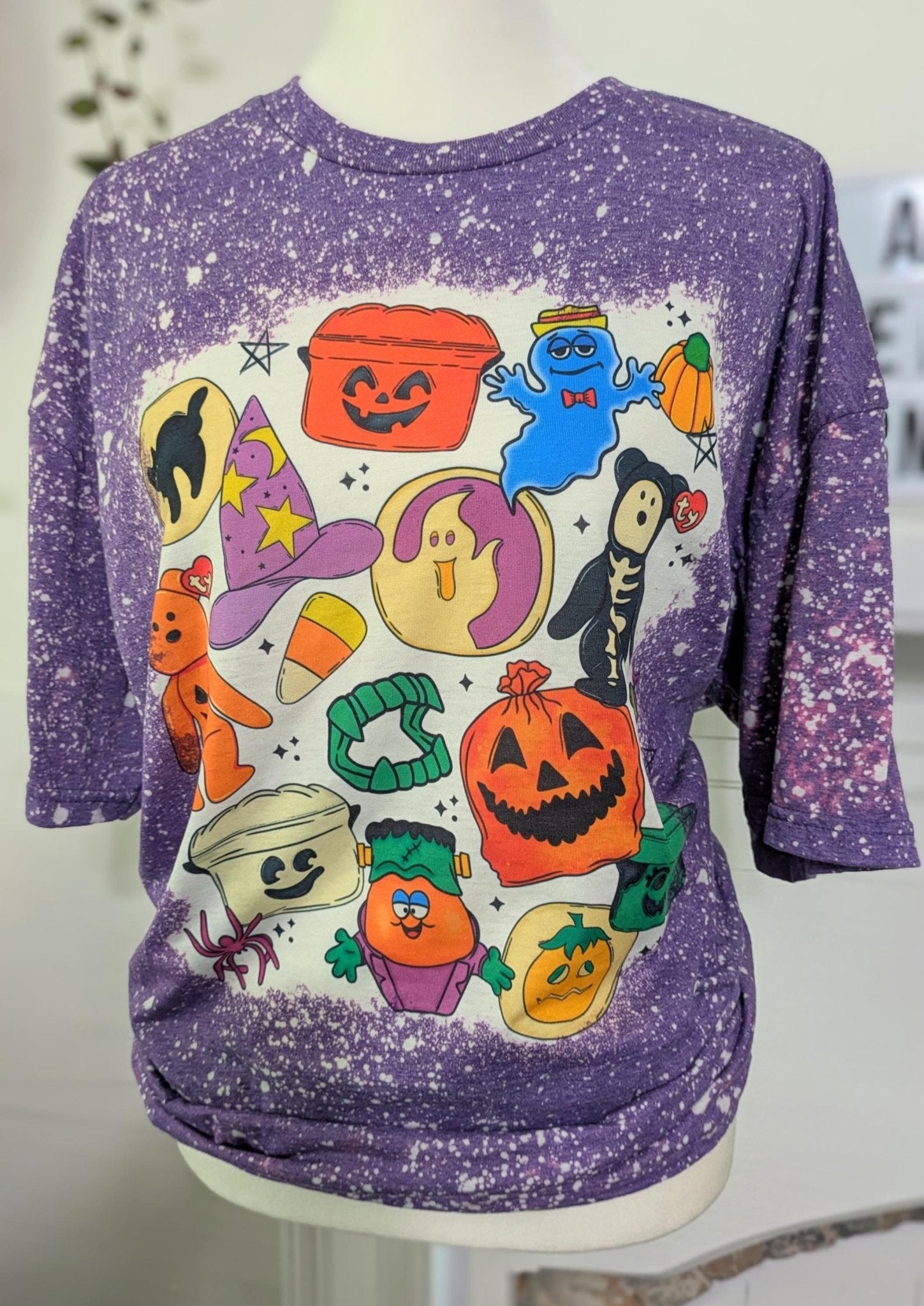 90s Kids Halloween Bleached Tee | Beanie Baby Throwback Haunted ShirtSmallThe Flat Creek Shop LLC