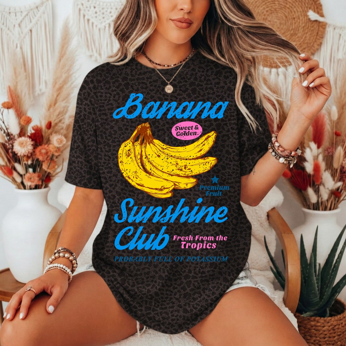 Banana Sunshine Club Leopard Graphic Tee