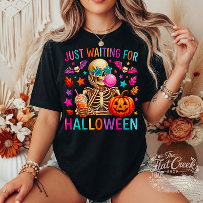 Just Waiting for Halloween Skeleton Tee