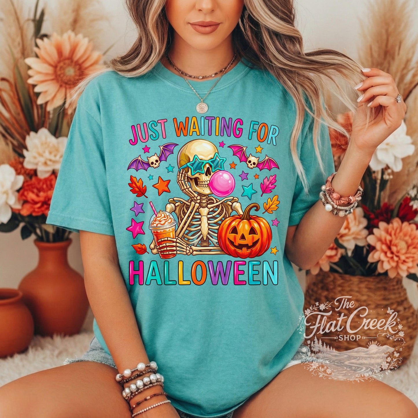 Just Waiting for Halloween Skeleton Tee