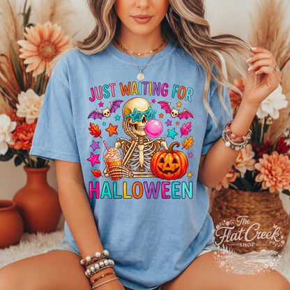 Just Waiting for Halloween Skeleton Tee
