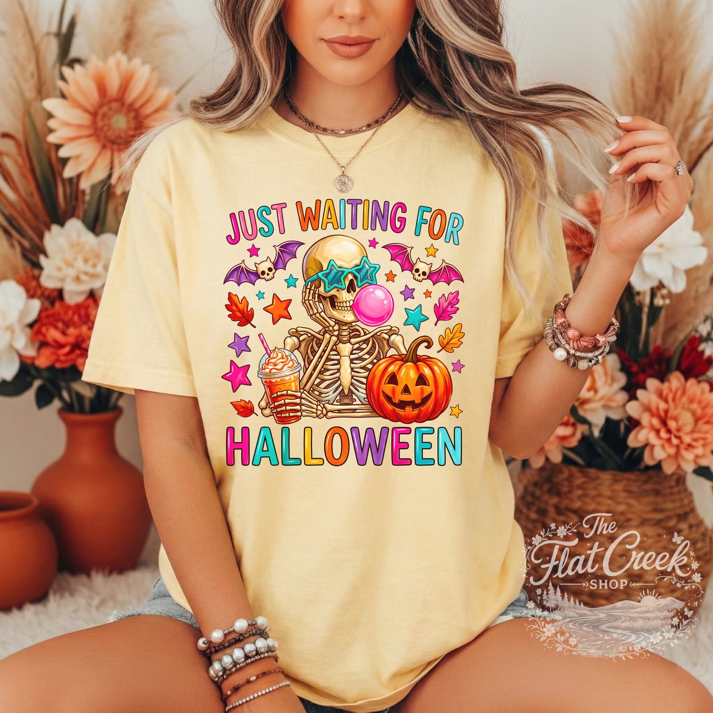 Just Waiting for Halloween Skeleton Tee