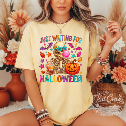 Just Waiting for Halloween Skeleton Tee
