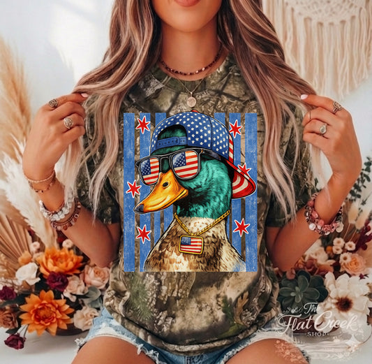 Patriotic Duck Camo Tee | American Flag Mallard Graphic Shirt