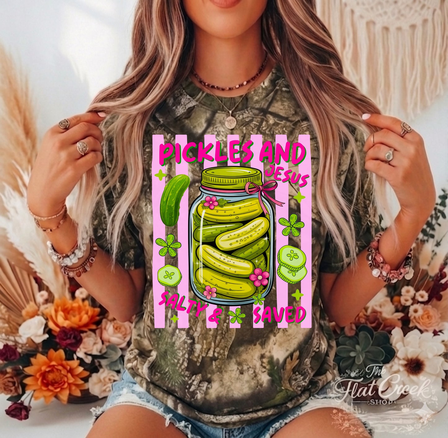 Pickles and Jesus Salty & Saved Camo Graphic Tee