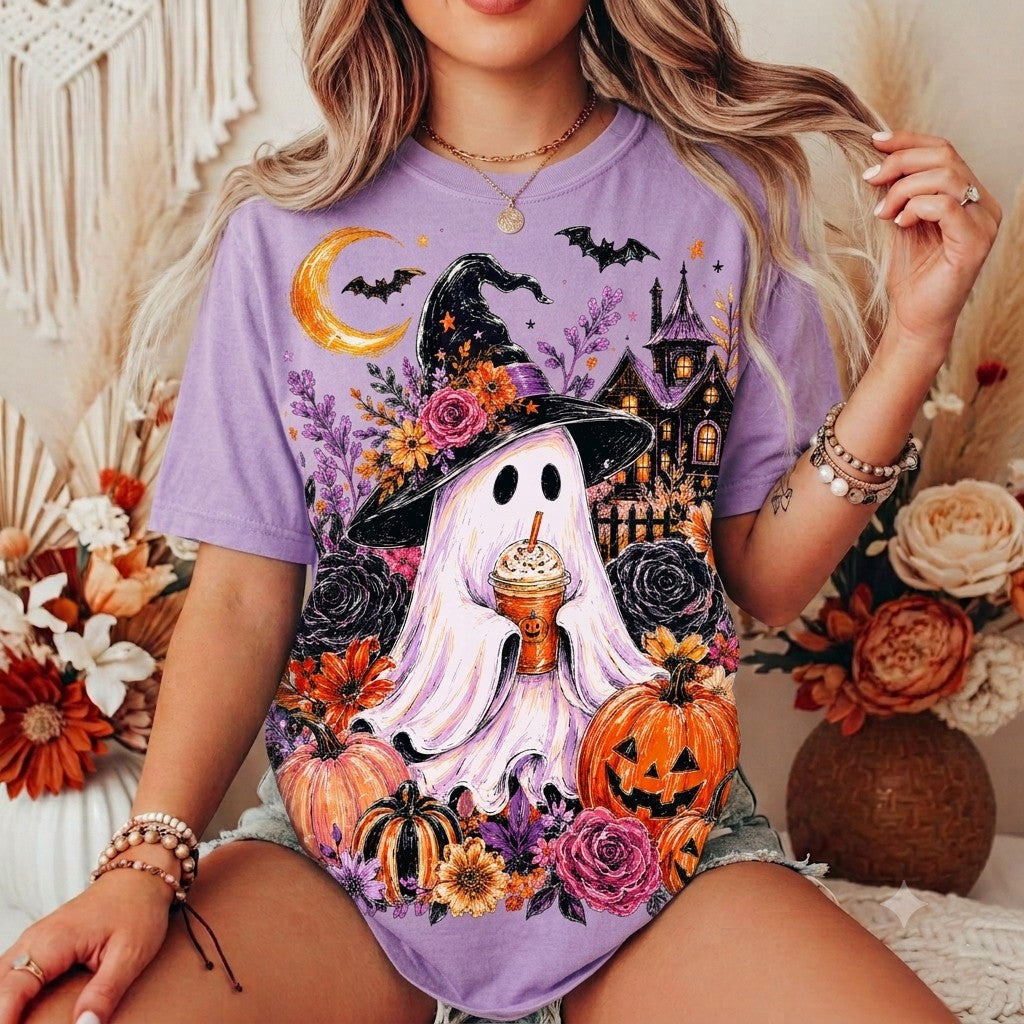 Floral Ghost Halloween Graphic Tee