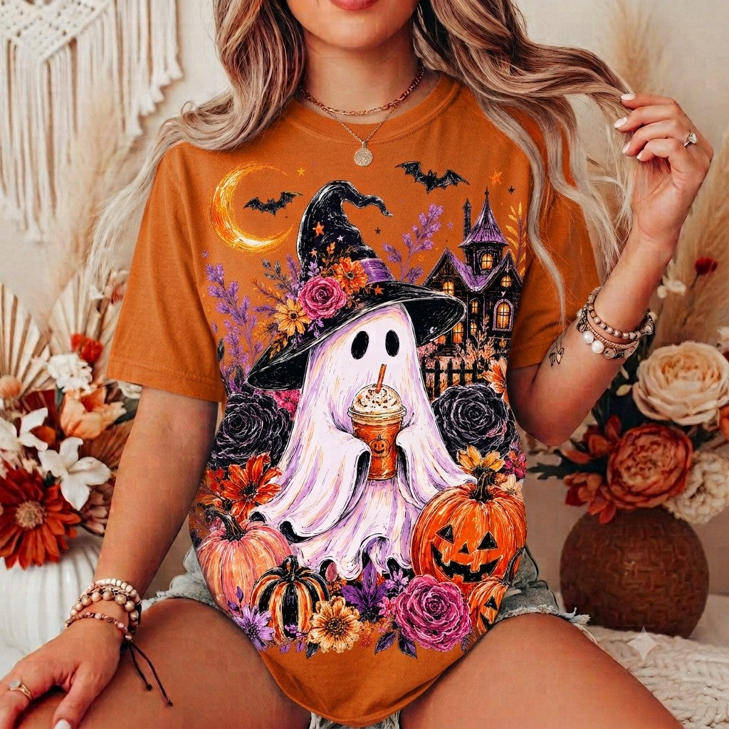 Floral Ghost Halloween Graphic Tee