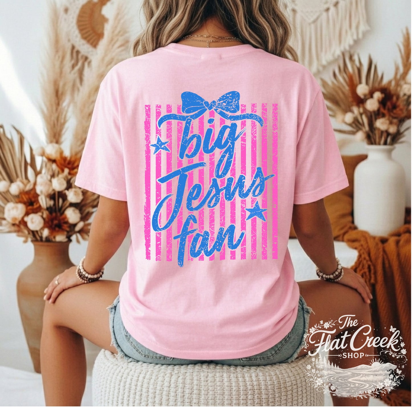 Big Jesus Fan Personalized Initial Tee | Coquette Bow Graphic Shirt