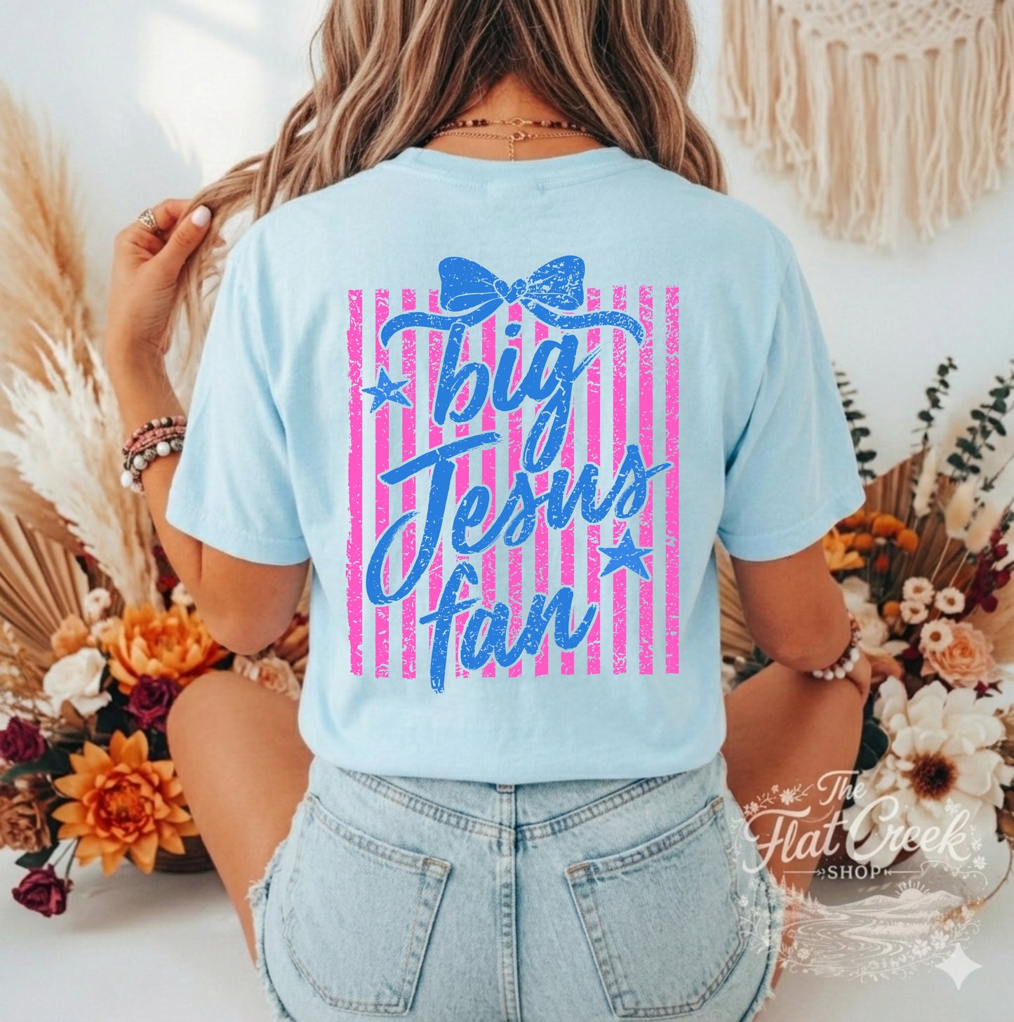 Big Jesus Fan Personalized Initial Tee | Coquette Bow Graphic Shirt
