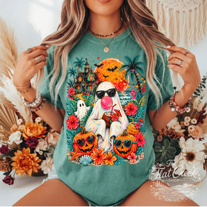Tropical Halloween Ghost Graphic Tee