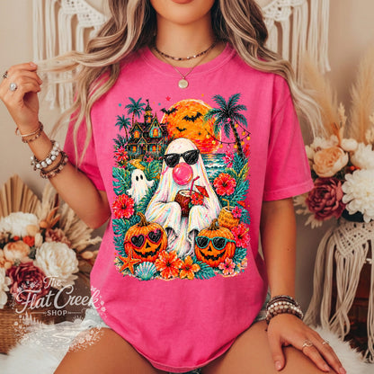 Tropical Halloween Ghost Graphic Tee