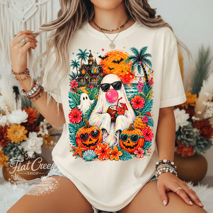 Tropical Halloween Ghost Graphic Tee