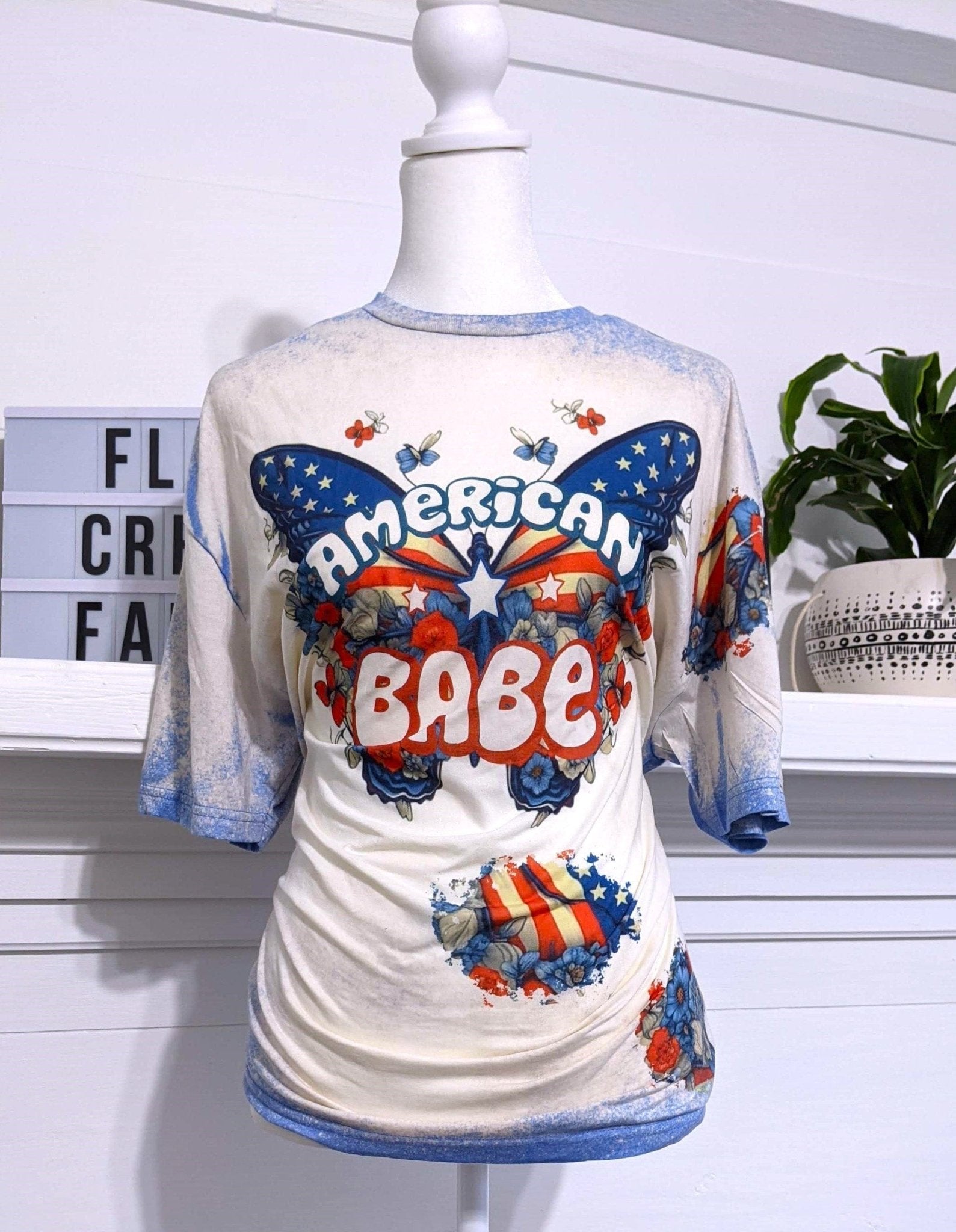 American Babe Bleached Shirt | Retro 4th of July Patriotic Graphic TeeSmallThe Flat Creek Shop LLC