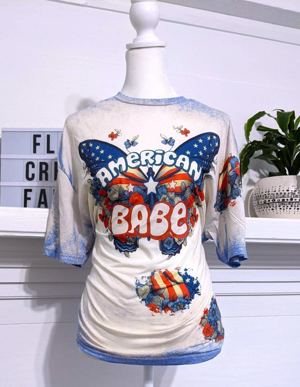 American Babe Bleached Shirt | Retro 4th of July Patriotic Graphic TeeSmallThe Flat Creek Shop LLC
