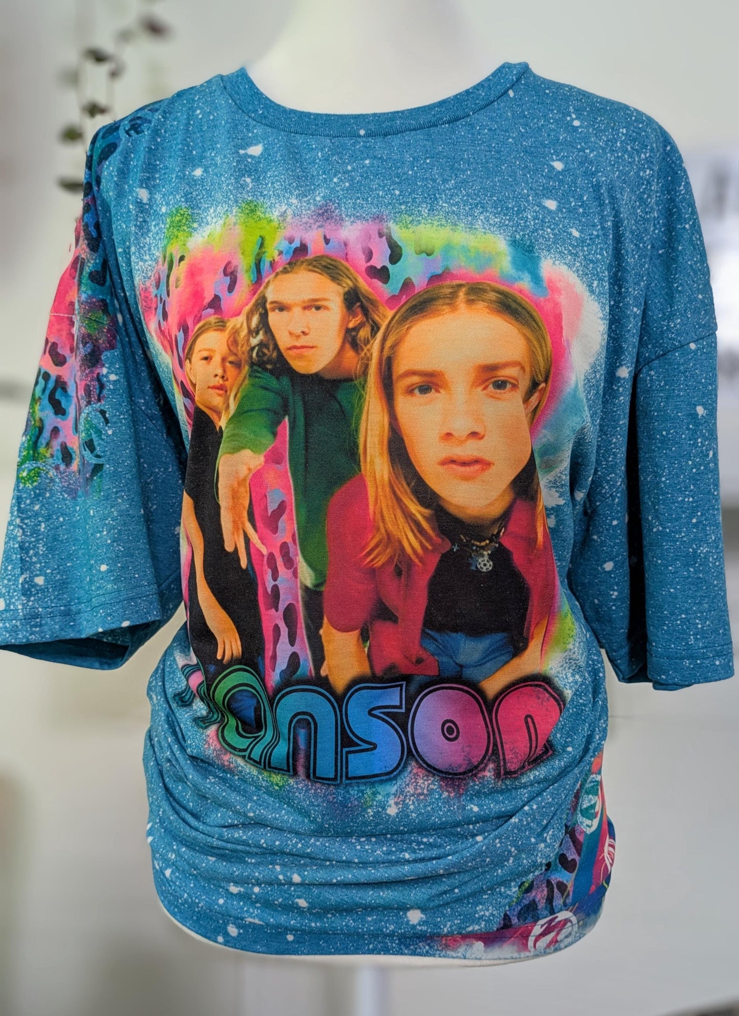 2000s Nostalgic Boy Band Bleached Tee | Off-Shoulder Retro Shirt