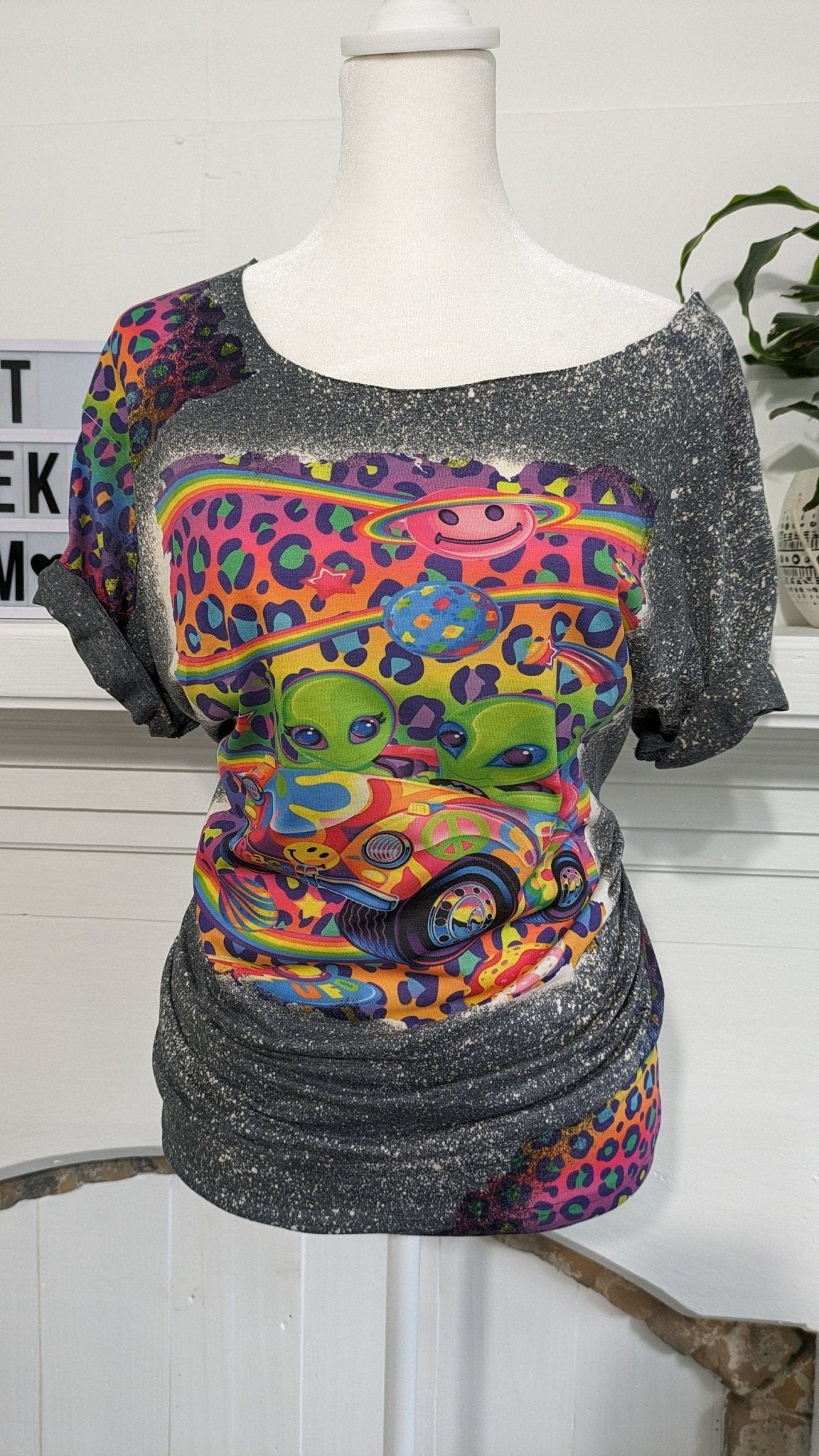 Bleached 90s Cartoon Tee | Neon Leopard Print Off - Shoulder ShirtSThe Flat Creek Shop LLC
