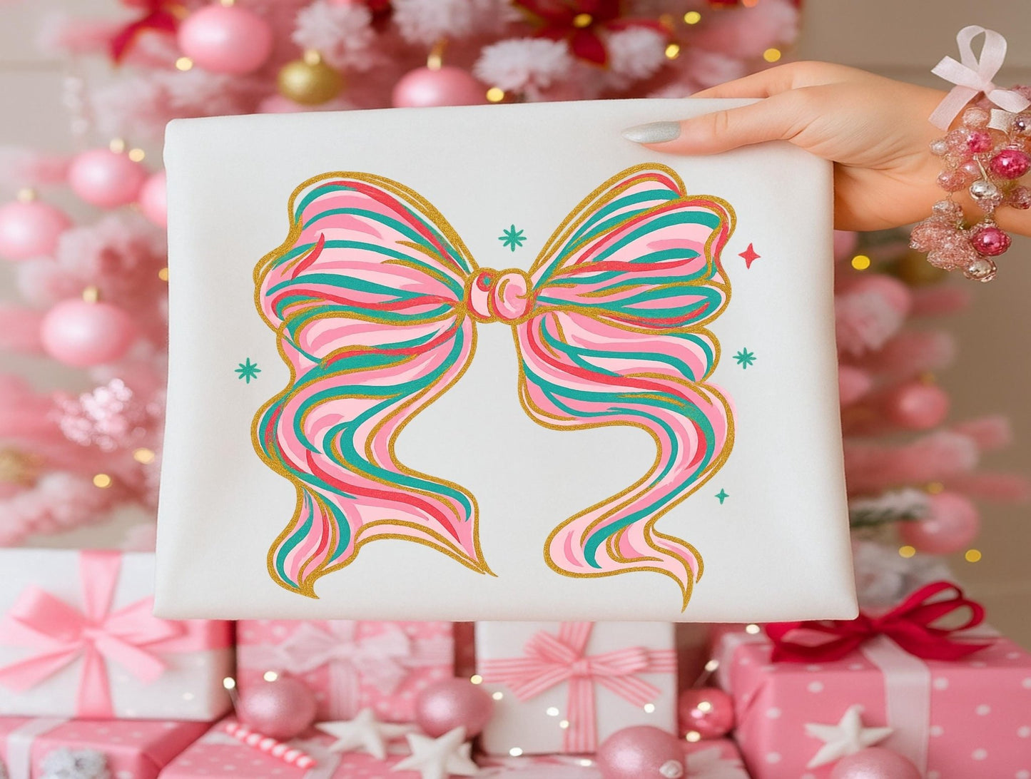 Comfort Colors Christmas Bow T-shirtSmallThe Flat Creek Shop LLC