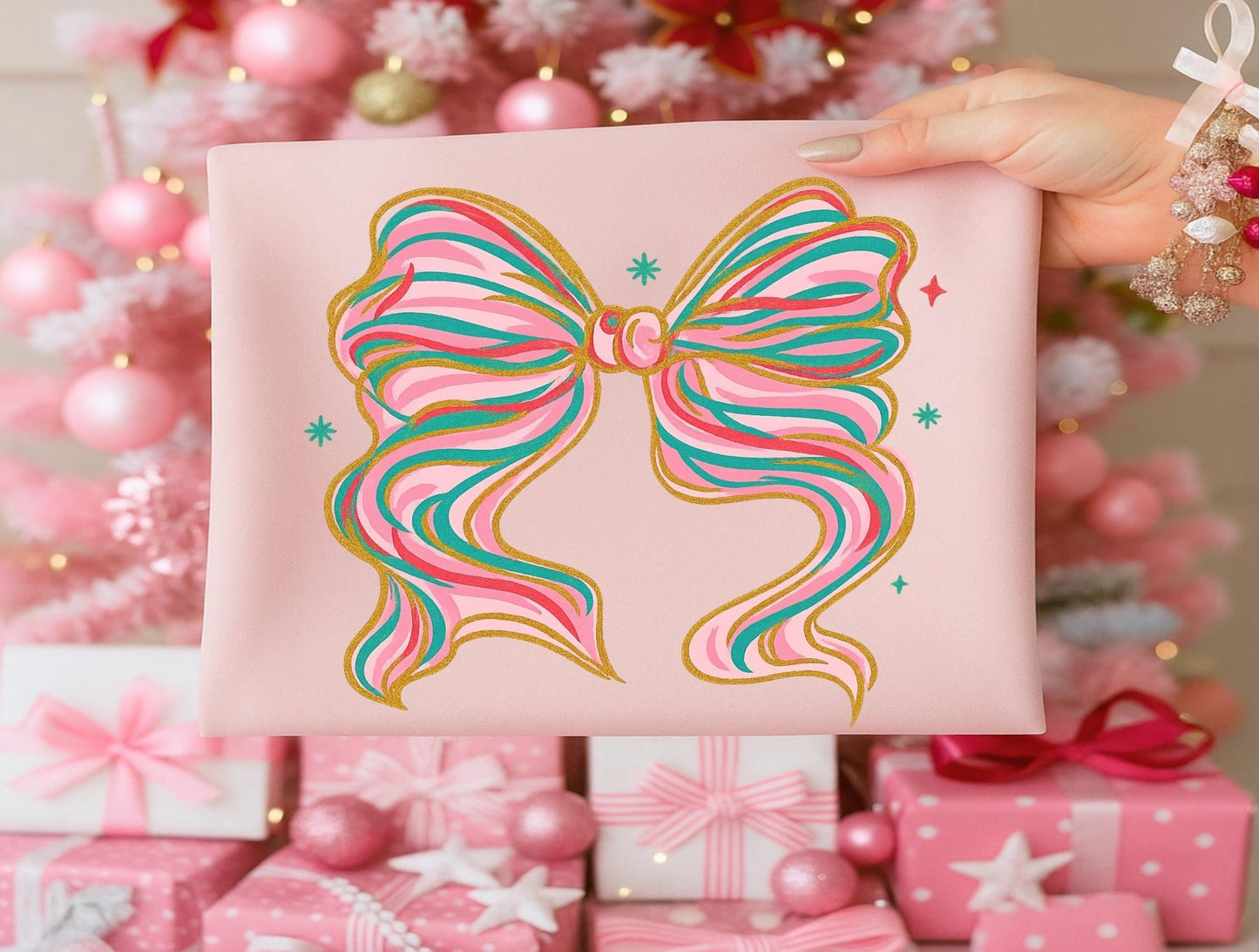 Comfort Colors Christmas Bow T-shirtSmallThe Flat Creek Shop LLC