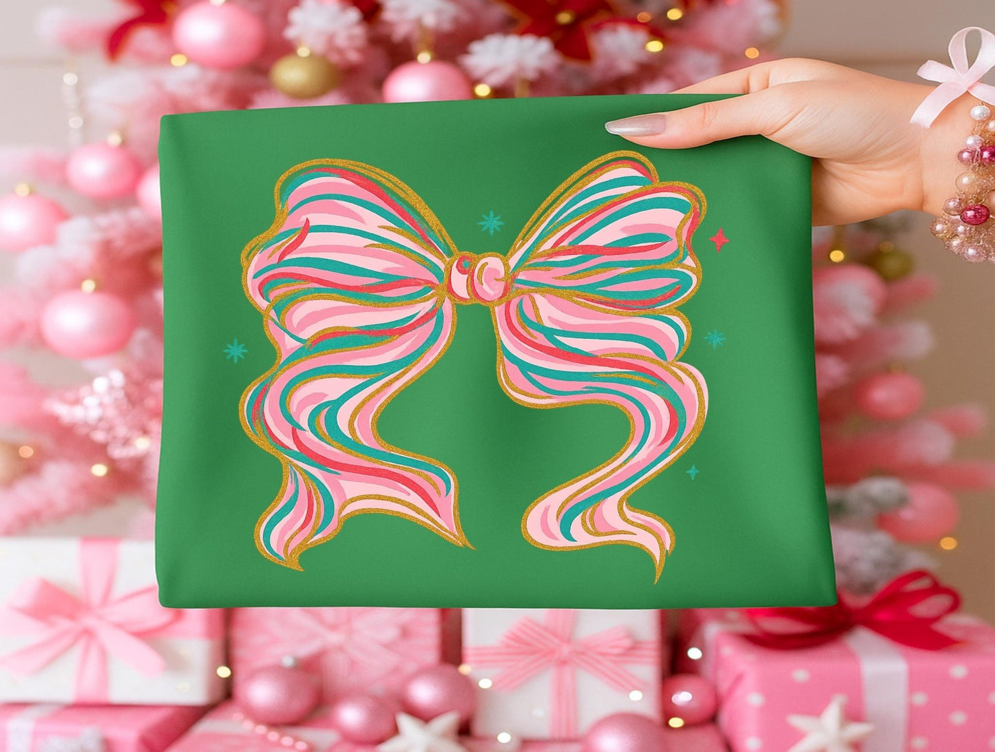 Comfort Colors Christmas Bow T-shirtSmallThe Flat Creek Shop LLC