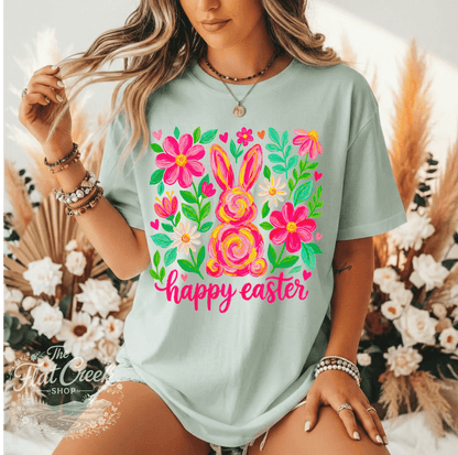 Easter Rabbit Floral Bunny Comfort Colors T-shirtSThe Flat Creek Shop LLC