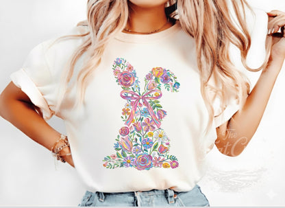 Easter Rabbit Floral Bunny Comfort Colors T-shirtSThe Flat Creek Shop LLC