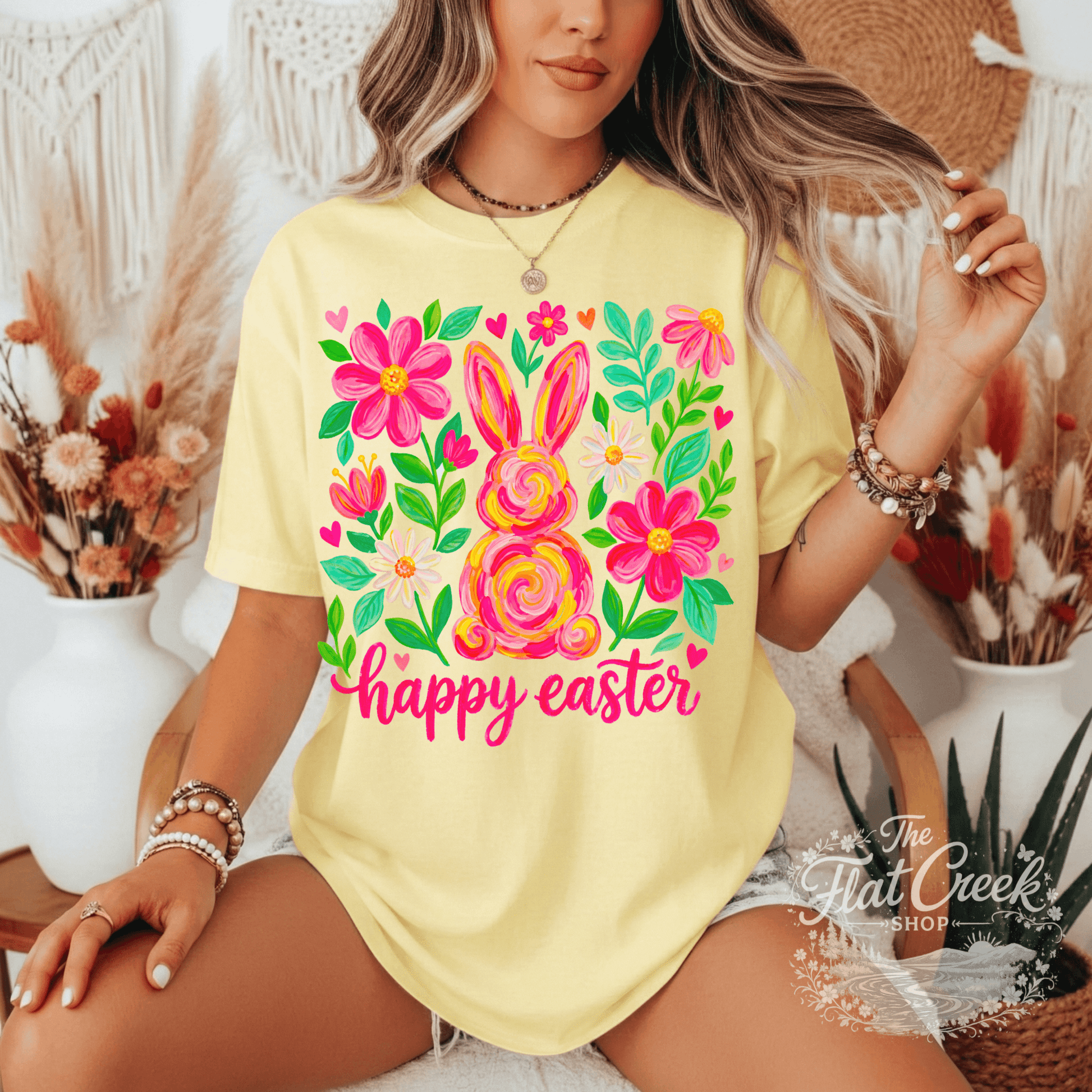 Easter Rabbit Floral Bunny Comfort Colors T-shirtSThe Flat Creek Shop LLC