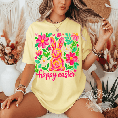 Easter Rabbit Floral Bunny Comfort Colors T-shirtSThe Flat Creek Shop LLC