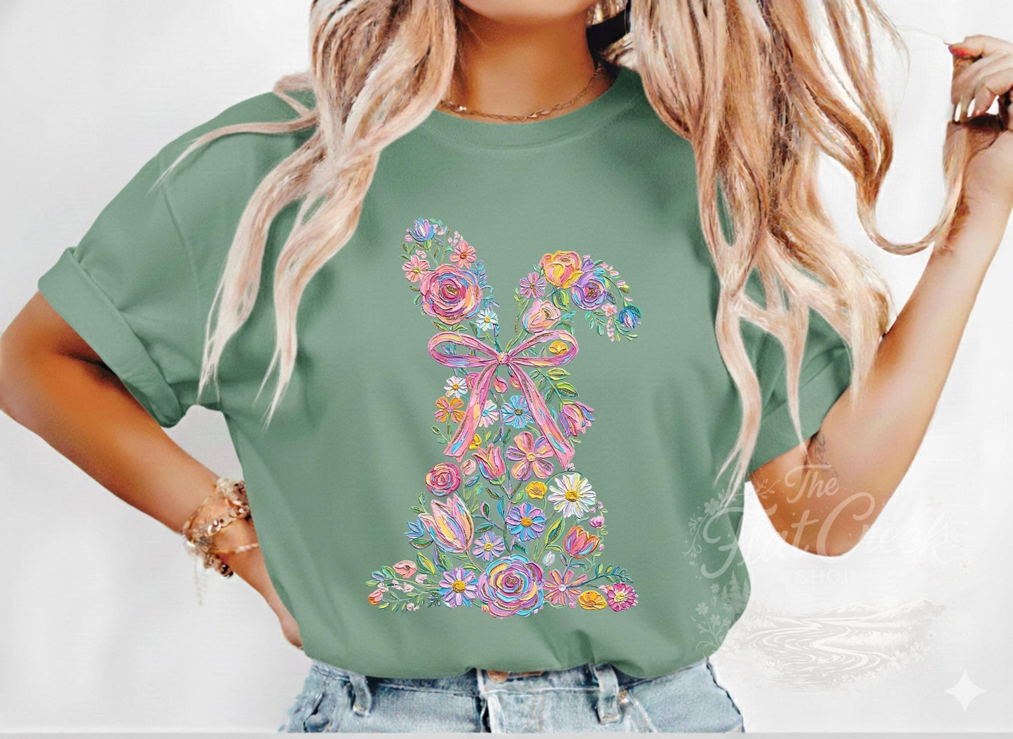 Easter Rabbit Floral Bunny Comfort Colors T-shirtSThe Flat Creek Shop LLC