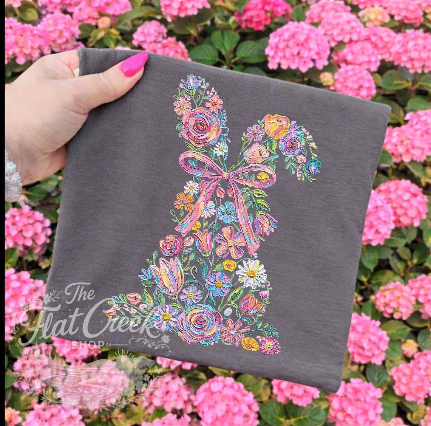 Easter Rabbit Floral Bunny Comfort Colors T-shirtSThe Flat Creek Shop LLC