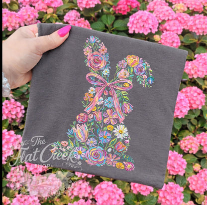 Easter Rabbit Floral Bunny Comfort Colors T-shirtSThe Flat Creek Shop LLC