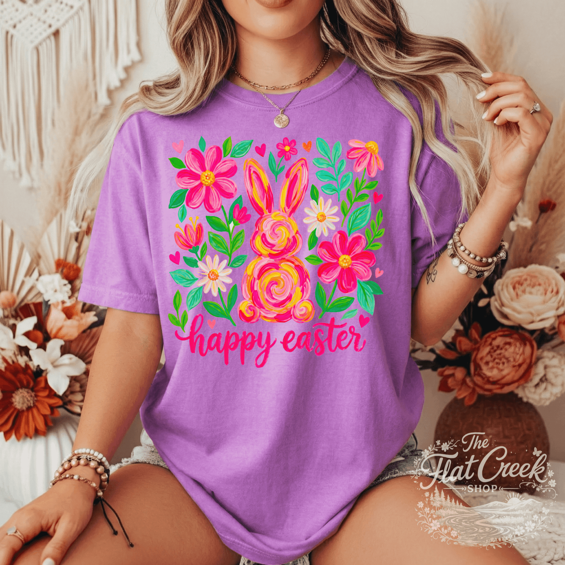 Easter Rabbit Floral Bunny Comfort Colors T-shirtSThe Flat Creek Shop LLC