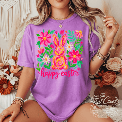 Easter Rabbit Floral Bunny Comfort Colors T-shirtSThe Flat Creek Shop LLC