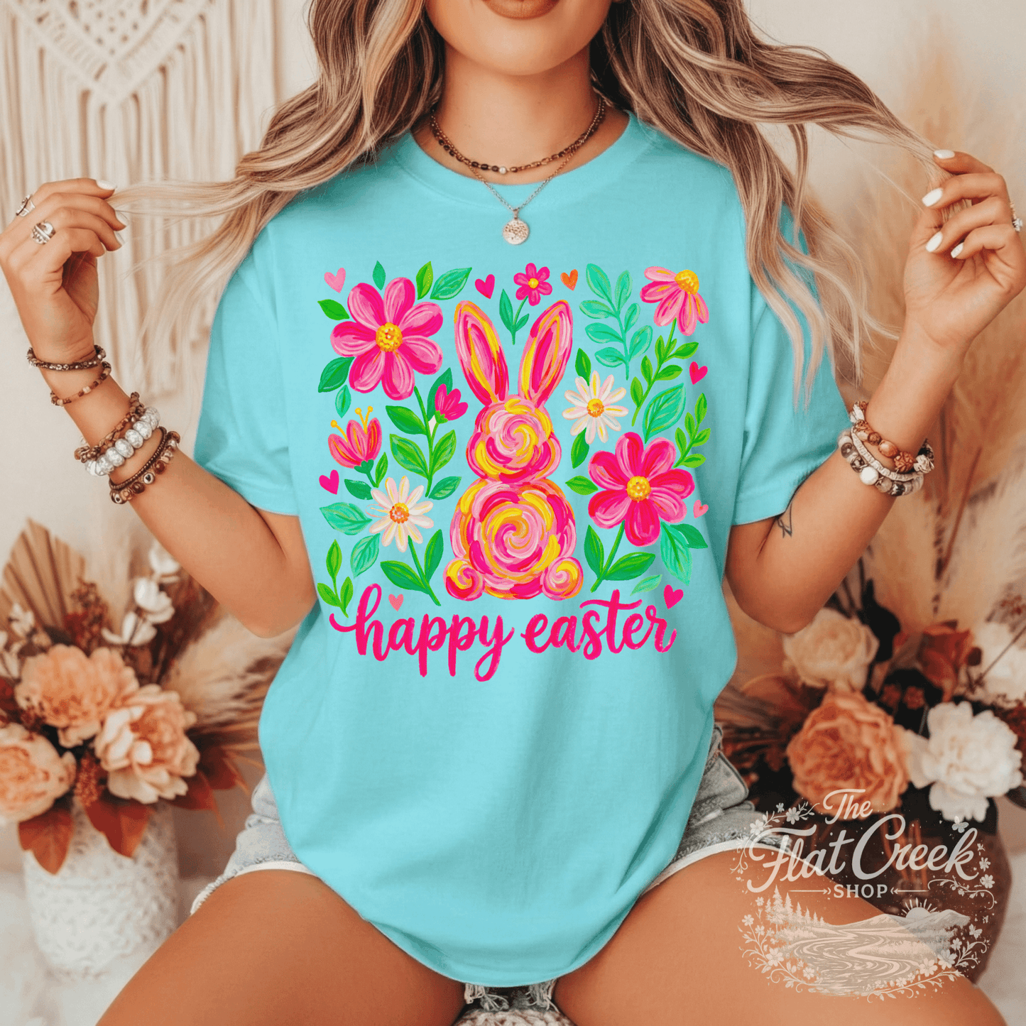 Easter Rabbit Floral Bunny Comfort Colors T-shirtSThe Flat Creek Shop LLC