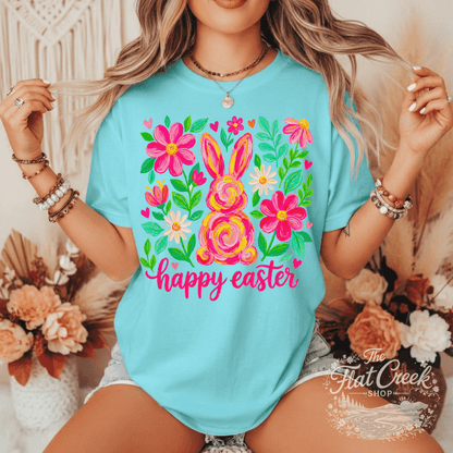 Easter Rabbit Floral Bunny Comfort Colors T-shirtSThe Flat Creek Shop LLC