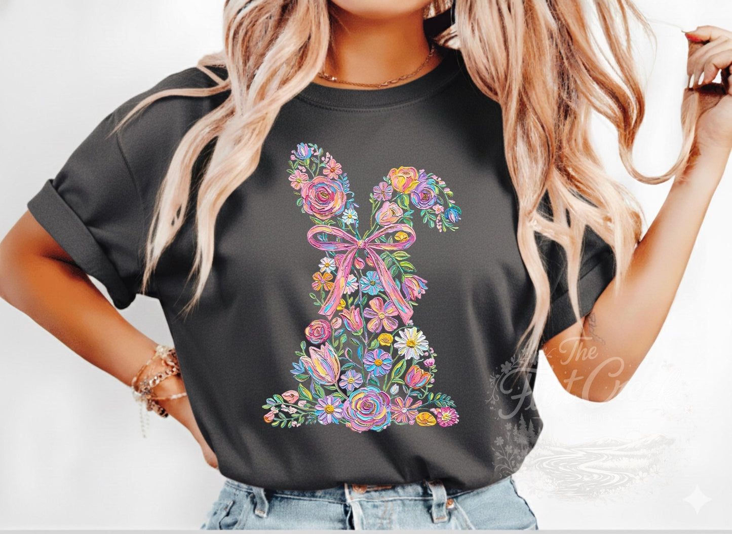Easter Rabbit Floral Bunny Comfort Colors T-shirtSThe Flat Creek Shop LLC