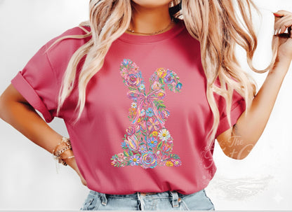 Easter Rabbit Floral Bunny Comfort Colors T-shirtSThe Flat Creek Shop LLC