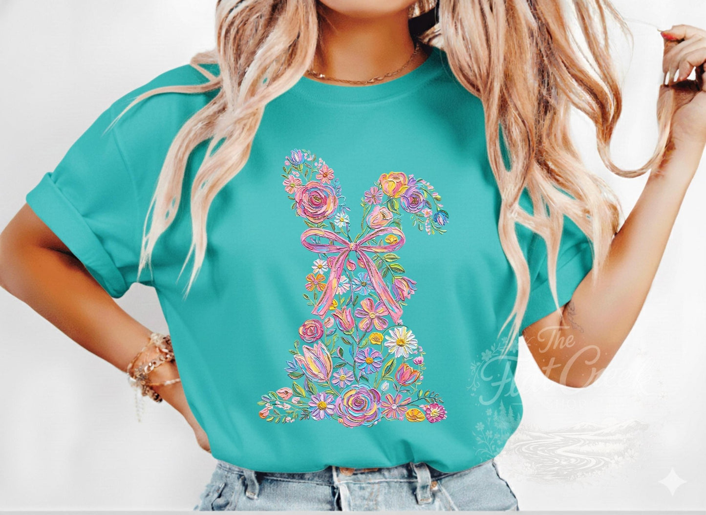 Easter Rabbit Floral Bunny Comfort Colors T-shirtSThe Flat Creek Shop LLC