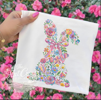 Easter Rabbit Floral Bunny Comfort Colors T-shirtSThe Flat Creek Shop LLC