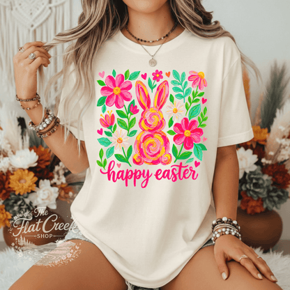 Easter Rabbit Floral Bunny Comfort Colors T-shirtSThe Flat Creek Shop LLC