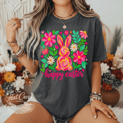 Easter Rabbit Floral Bunny Comfort Colors T-shirtSThe Flat Creek Shop LLC