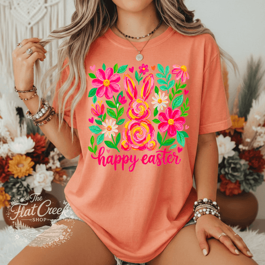 Easter Rabbit Floral Bunny Comfort Colors T-shirtSThe Flat Creek Shop LLC