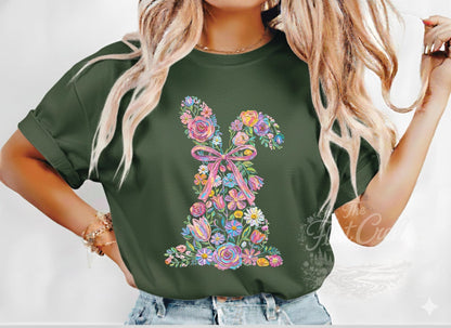 Easter Rabbit Floral Bunny Comfort Colors T-shirtSThe Flat Creek Shop LLC