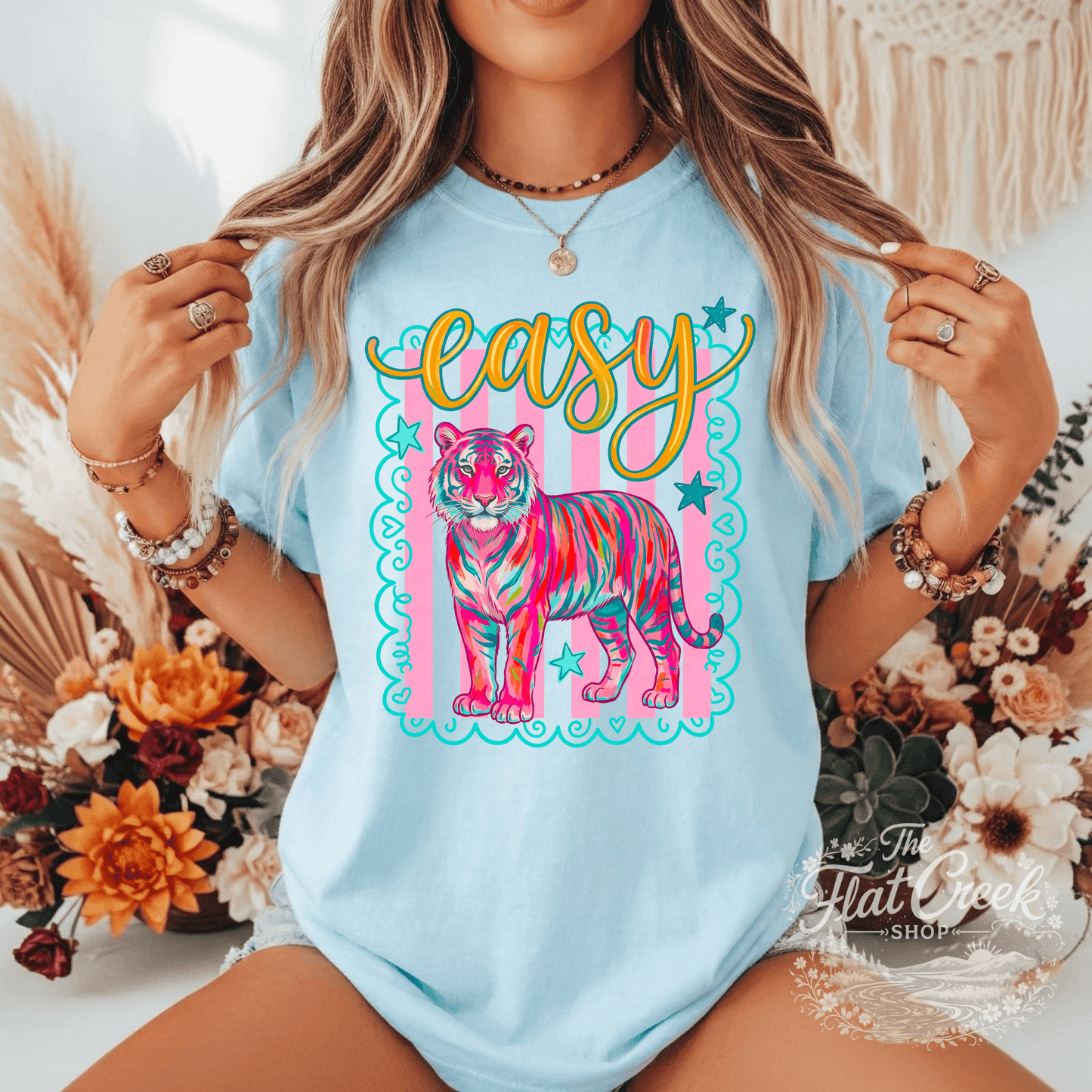 Easy Tiger Graphic Tee | Retro Neon Tiger Shirt | Comfort Colors Style | The Flat Creek Shop (Copy)SThe Flat Creek Shop LLC