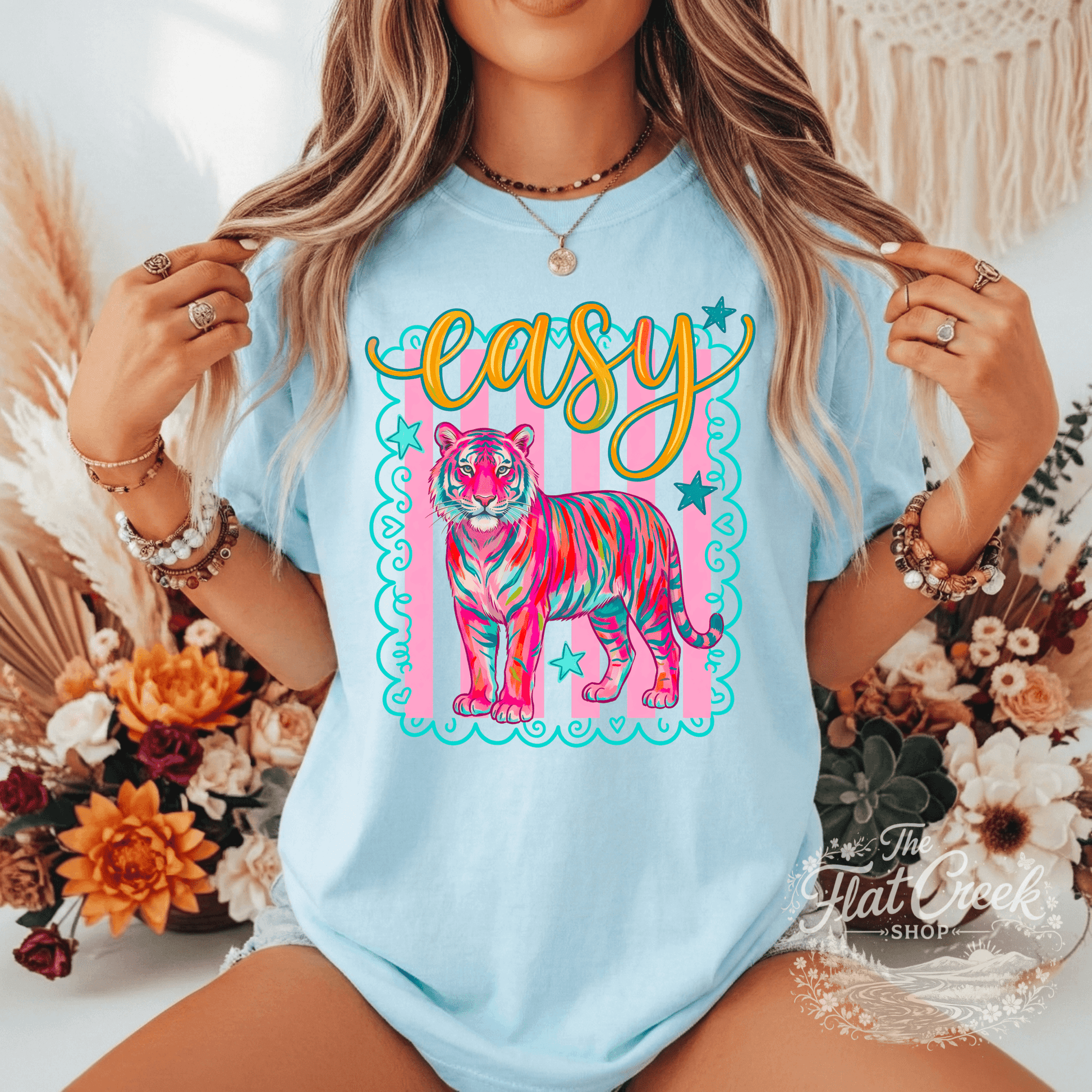 Easy Tiger Graphic Tee | Retro Neon Tiger Shirt | Comfort Colors Style | The Flat Creek Shop (Copy)SThe Flat Creek Shop LLC