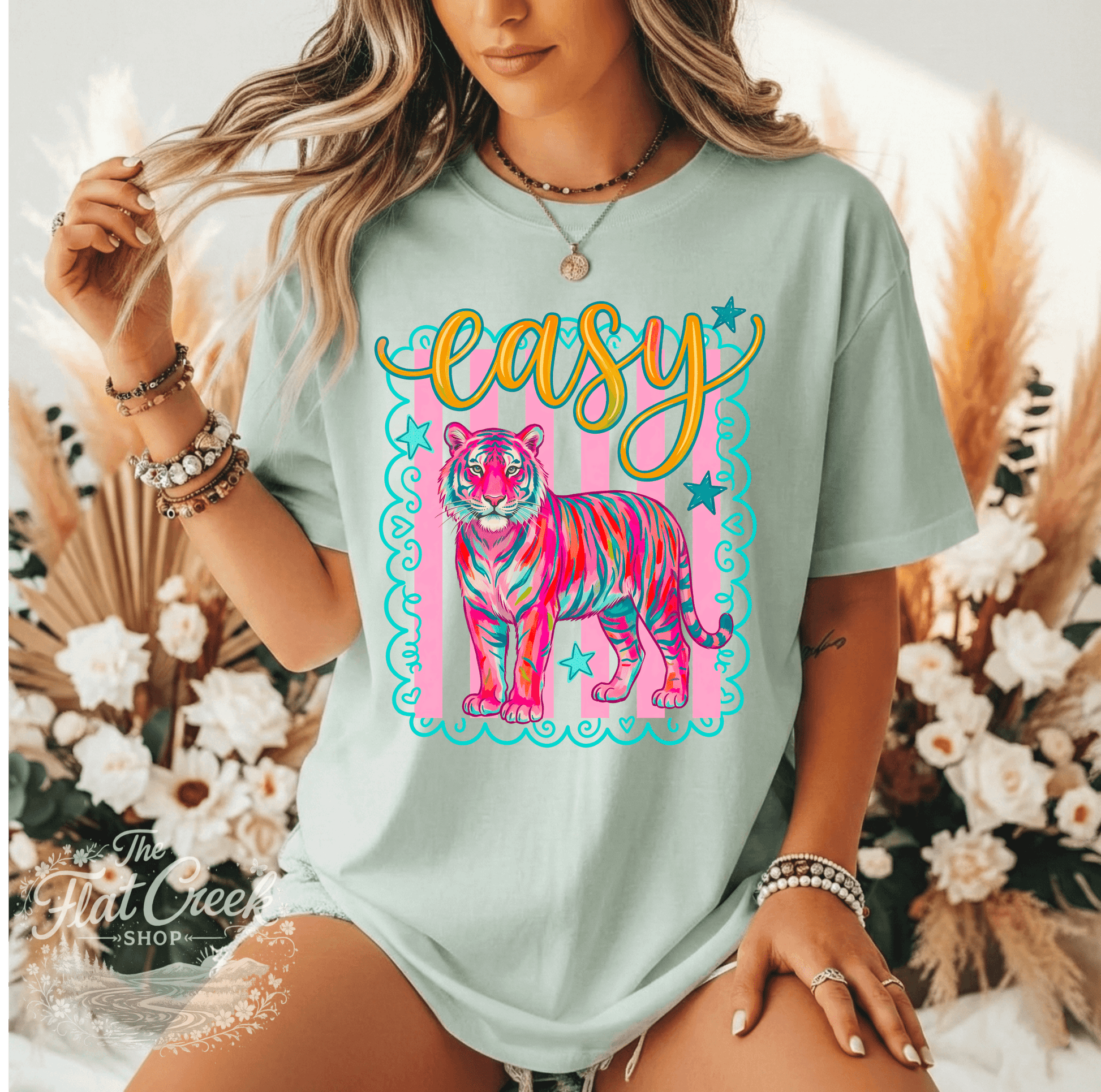 Easy Tiger Graphic Tee | Retro Neon Tiger Shirt | Comfort Colors Style | The Flat Creek Shop (Copy)SThe Flat Creek Shop LLC