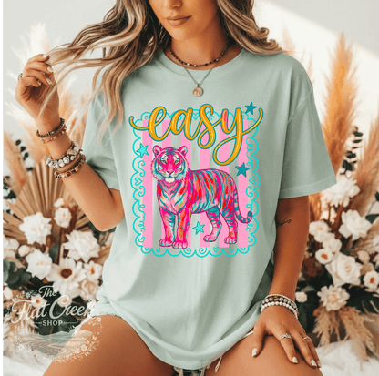 Easy Tiger Graphic Tee | Retro Neon Tiger Shirt | Comfort Colors Style | The Flat Creek Shop (Copy)SThe Flat Creek Shop LLC