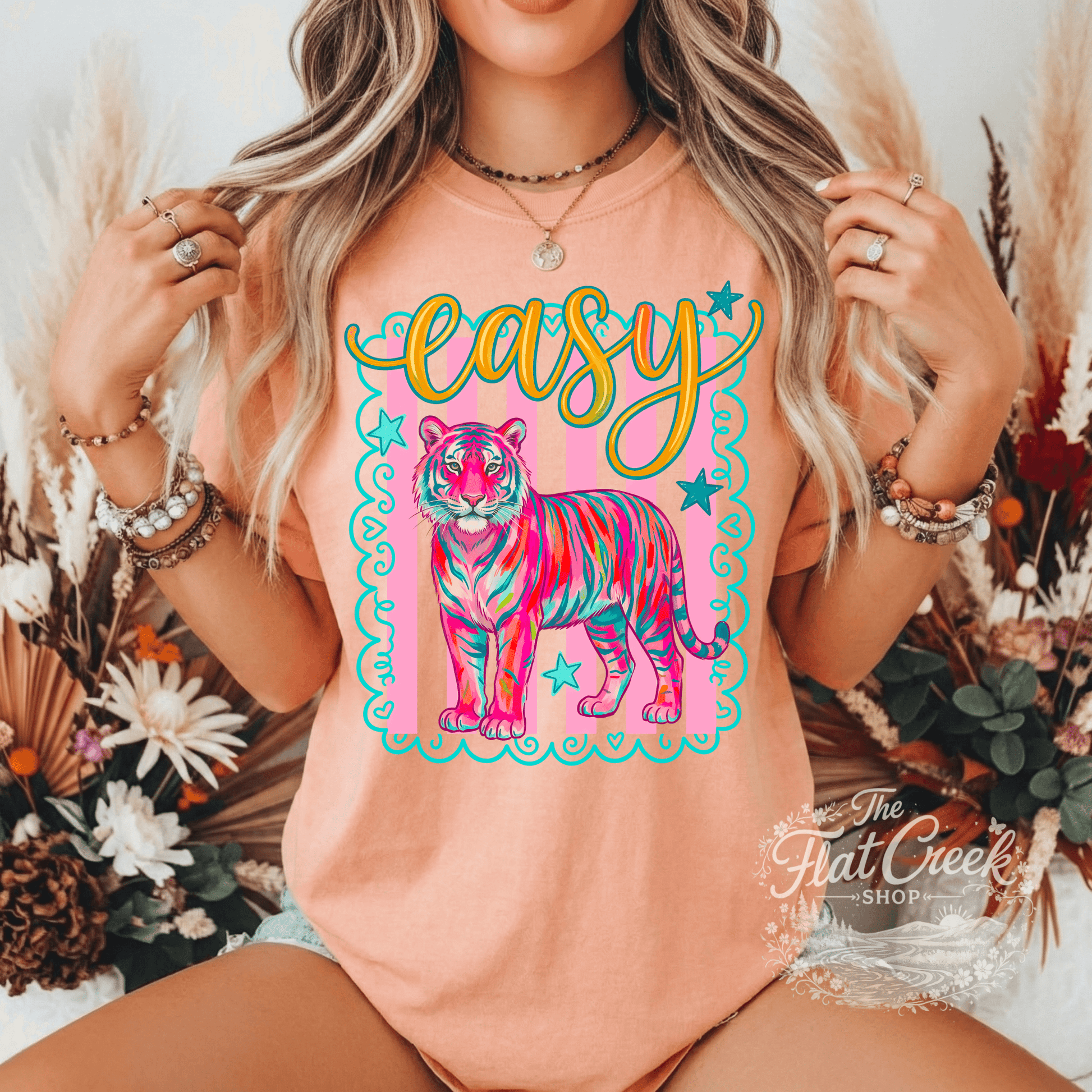 Easy Tiger Graphic Tee | Retro Neon Tiger Shirt | Comfort Colors Style | The Flat Creek Shop (Copy)SThe Flat Creek Shop LLC